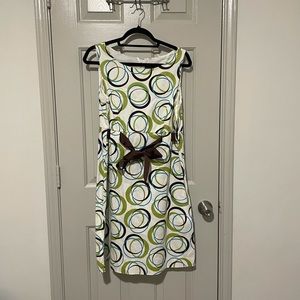 Jessica Howard White Swirl/Circle Print Ribbon Tie-Front Sheath Dress